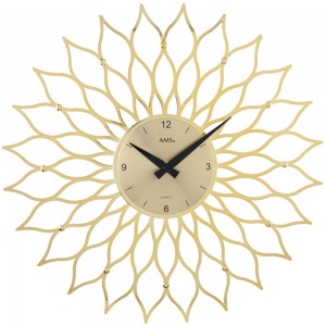 Wanduhr Quarz analog Design BLÜTE golden