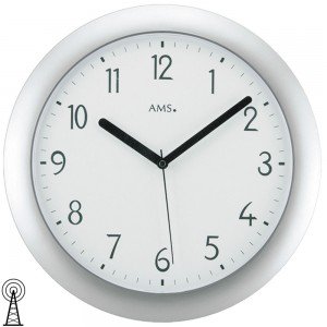 Funkwanduhr analog silbern rund