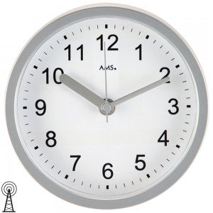 Wanduhr Tischuhr Badezimmeruhr Funk silbern wasserdicht