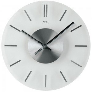 Wanduhr Quarz analog silbern rund aus Glas mit Aluminium