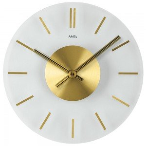 Wanduhr Quarz analog golden rund aus Glas mit Messing