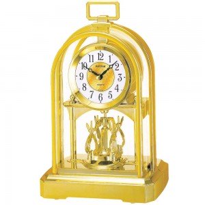 Tischuhr Quarz analog golden mit Drehpendel groß