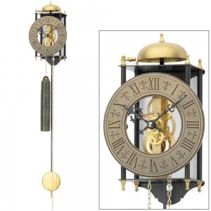 Wanduhr mit Pendel mechanisch golden schwarz Metall Pendeluhr Skelettuhr