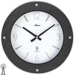 Funkwanduhr analog rund Carbon Optik mit Glas