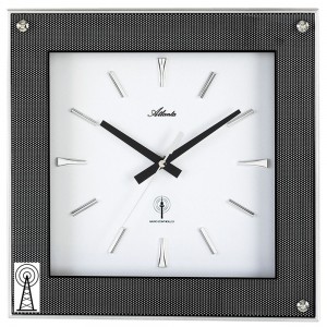 Funkwanduhr analog eckig Carbon Optik mit Glas