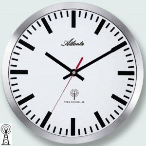 Wanduhr Bahnhofsuhr Funk Funkwanduhr analog silbern weiß rund