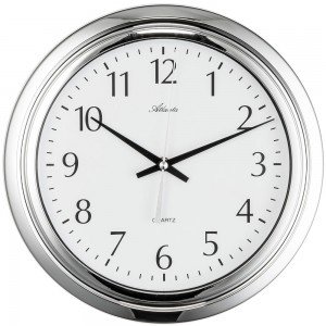 Wanduhr Badezimmeruhr Quarz analog silbern rund