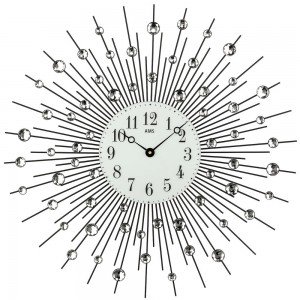 Wanduhr Quarz analog schwarz Metall mit Glassteinen 60cm