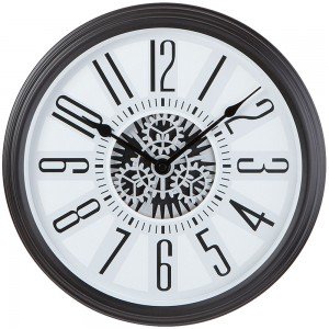 Wanduhr Quarz analog grau weiß Skelett sichtbare Zahnräder