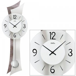Wanduhr Quarz mit Pendel Pendeluhr mit Aluminium und Kunstleder