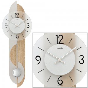 Wanduhr Quarz mit Pendel Holz Sonoma Optik mit Aluminium Pendeluhr