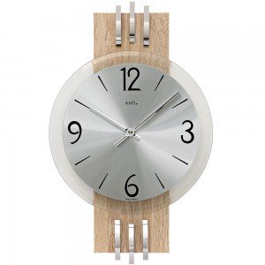Wanduhr Quarz analog silbern Holz Sonoma Optik mit Aluminium und Glas