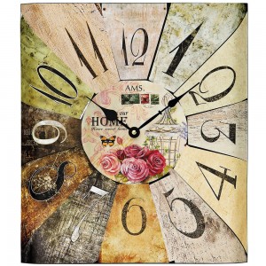 Wanduhr Quarz analog eckig vintage antik retro shabby mit Rosen Dekor