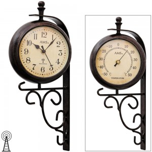 Funkwanduhr mit Thermometer antik vintage retro wetterfest