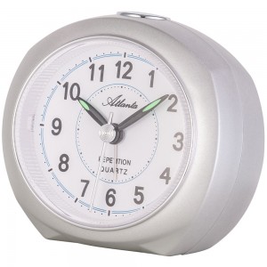 Wecker Quarz analog silberfarben leise ohne Ticken mit Licht Snooze
