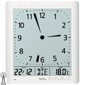 Wanduhr Tischuhr Funk digital weiß Datum Thermometer Weckfunktion