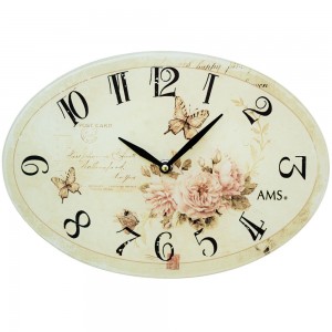 Wanduhr Quarz analog oval vintage antik retro Rosen und Schmetterlinge