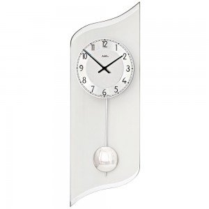 Wanduhr Quarz mit Pendel silbern Pendeluhr mit Aluminium und Glas