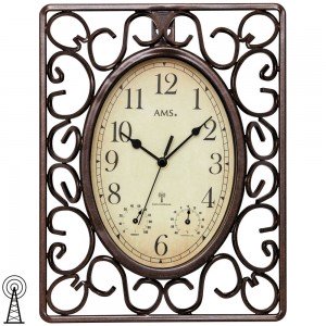 Funkwanduhr braun eckig antik vintage retro Thermometer