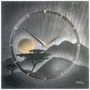 Wanduhr Quarz Schiefer Naturschiefer Schieferuhr silber gold