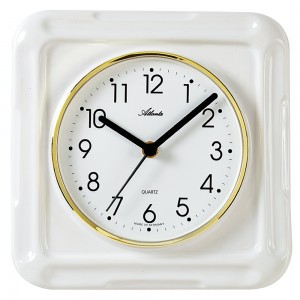 Küchenuhr Wanduhr Küche Quarz analog Keramik Keramikuhr weiß eckig