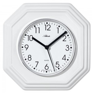 Küchenuhr Wanduhr Küche Quarz analog Keramik weiß achteckig