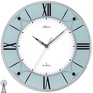 Funkwanduhr analog blau hellblau mit Glas