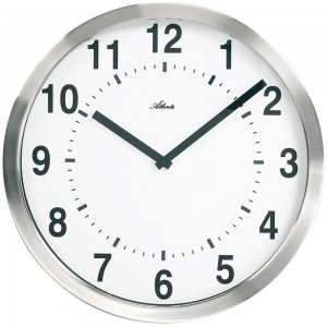 Wanduhr Quarz analog silbern rund aus Kunststoff mit Metallrahmen