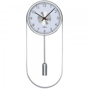 Wanduhr Quarz analog mit Pendel Pendeluhr silber weiß