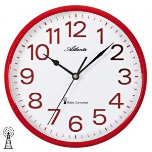 Funkwanduhr analog rot weiß rund