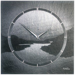 Wanduhr Quarz Schiefer Naturschiefer Motiv Fjord Schieferuhr silbern