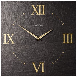 Wanduhr Quarz Schiefer Naturschiefer Schieferuhr golden