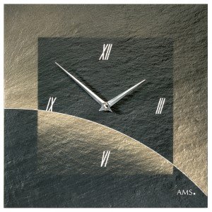Wanduhr Quarz Schiefer Naturschiefer Airbrush Design Schieferuhr golden
