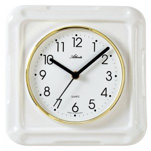 Küchenuhr Wanduhr Küche Quarz analog Keramik Keramikuhr weiß eckig