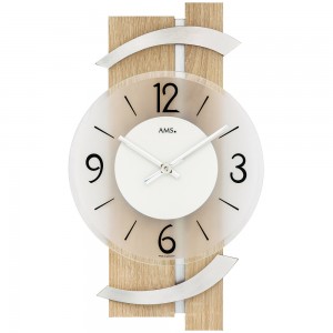 AMS Wanduhr Quarz analog modern Holz Sonoma Optik mit Aluminium
