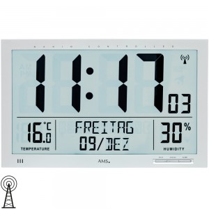 AMS Wanduhr Tischuhr Funk Funkwanduhr digital Datum Thermometer Wecker