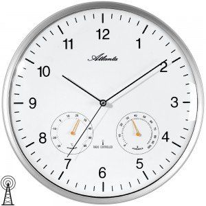 Atlanta Wanduhr Funk analog silbern rund Thermometer