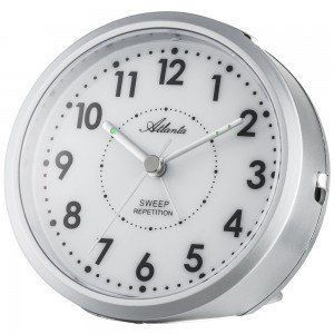 Atlanta Wecker Quarz analog silbern leise ohne Ticken mit Licht Snooze