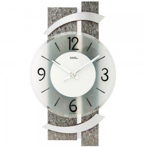 AMS Wanduhr Quarz analog modern Naturstein Optik mit Glas und Aluminium