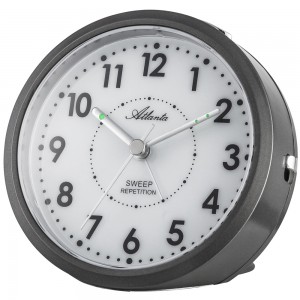 Atlanta Wecker Quarz analog anthrazit leise ohne Ticken mit Licht