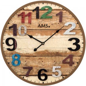 AMS Wanduhr Quarz analog braun rund antik vintage retro shabby