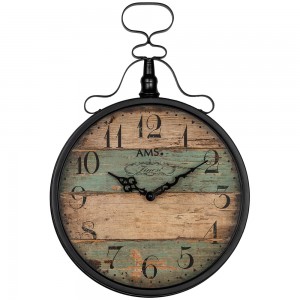 AMS Wanduhr Quarz analog antik vintage retro shabby Holz-Optik