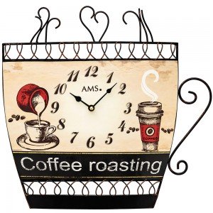 AMS Küchenuhr Wanduhr Küche Quarz analog braun Motiv Kaffeetasse Kaffee