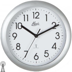 Magic Wanduhr Funk Funkwanduhr analog silbern rund schlicht