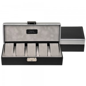Uhrenetui Uhrenkasten Uhrenbox CARVON schwarz silbern für 5 Uhren