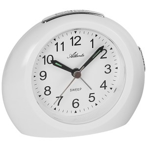 Wecker 1989/0 Quarz analog weiß leise ohne Ticken mit Licht Snooze