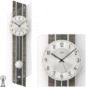 Wanduhr Funk Funkwanduhr mit Pendel Fossilstruktur Pendeluhr