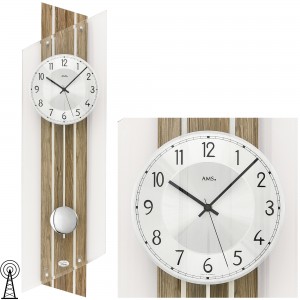 Wanduhr Funk Funkwanduhr mit Pendel nussbaum farben Pendeluhr