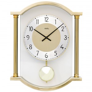 Wanduhr Quarz mit Pendel Pendeluhr golden mit Glas kombiniert