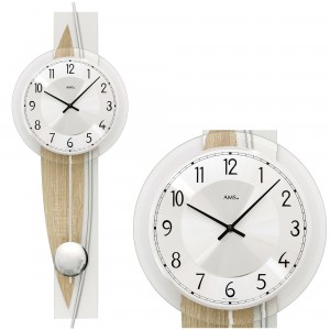 Wanduhr Quarz mit Pendel Pendeluhr silbern Holz Sonoma Optik